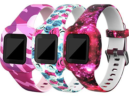 TenCloud 3 Pack Bands Compatible with Garmin Vivofit jr.3, Soft Silicone Floral Replacement Strap for Kids Age 4+ for Vivofit jr.3 Activity Tracker, Silicone