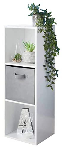 spot on dealz® Wooden Storage Shelving Unit Bookcase Home Office Use Display Furniture Living Room Décor Easy to Build (3 Cube 1 Basket)