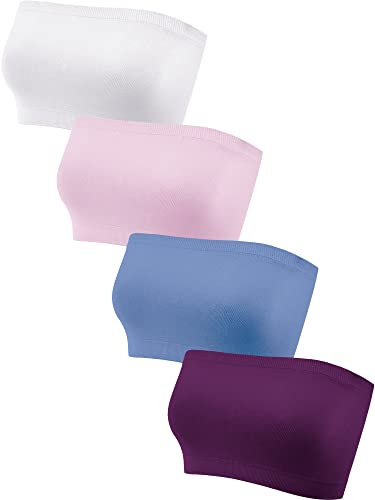 Geyoga 4 Stück Trägerlos Ungepolstert Bandeau Tube Top BH (Frische Farben, S)