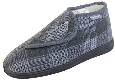 Dunlop Mens Adjustable Quick Easy Touch Fastening Orthopaedic Boot Slippers - Washable Hook and Loop Cosy Winter Bootie Slippers Men Size 12 UK