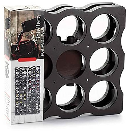 Acan Tradineur - Botellero Modular para 9 Botellas 34.5 x 35.5 x 17 cm, marrón Oscuro, Soporte de plástico apilable para Botellas de Vino, champán, estantería, Organizador de Bebidas para Cocina