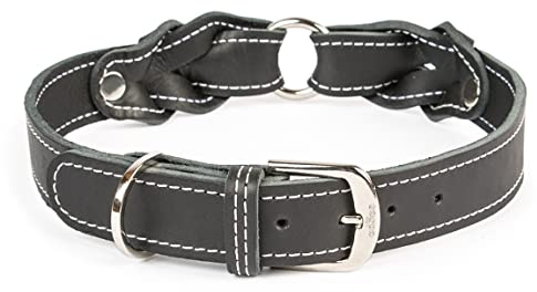 CopcoPet Hundehalsband Heidi 40 – 45 cm x 30mm Schwarz – Aus weichem Leder mit Ziernaht & verchromten Beschlägen – Robust, stilvoll & verstellbar – Für mittelgroße Hunde, Spaziergang & Alltag