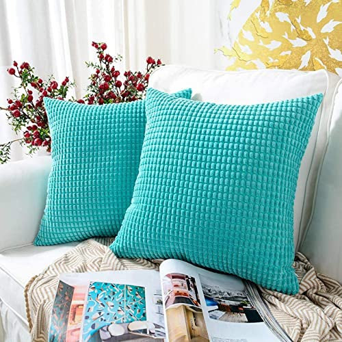 2er Pack, Cord Weiches Dekoratives Quadratisches Kissenbezug Kissenbezüge Kissenbezug, Wohnkultur Dekorationen für Sofa Couch Bett Stuhl,Türkis,24 x 24