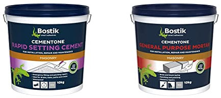 Bostik Cementone Rapid Setting Cement, For Interior & Exterior Use, Waterproof, Colour: Grey, 10kg & Cementone General Purpose Mortar, Pre-Mixed, 10kg