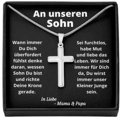 An Meinen Sohn, An Unser Sohn, Kreuz Kette Geschenk von Mama und Papa, Geburtstagsgeschenk für Sohn