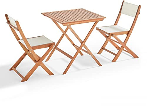 Klapptisch und 2 Klappstühle, quadratisch, Weiß