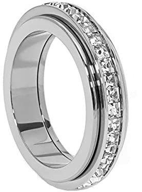 Pingyongchang Anxiety Rings Titanium Steel Spinner Fidget Band Rings for Women Ladies Cubic Zirconia Relieving Anxiety Wedding Promise Lucky Statement Rings-6