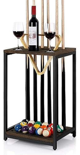 smusei Pool Queue Rack Holz Billard Stick Halter Pool Tisch Zubehör für Billard Zimmer Spielzimmer Club Hält 6 Queues, Bodenständer, Dunkelbraun