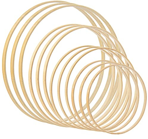 AUEAR, 12er Pack Holz Bambus Blume Ring 4 Größen Makramee Bambus Ring Dream Catcher Handwerk Ring für DIY Hochzeit Girlande Wand hängen Traumfänger Handwerk (13,5 cm / 6 Zoll / 8 Zoll / 10 Zoll)