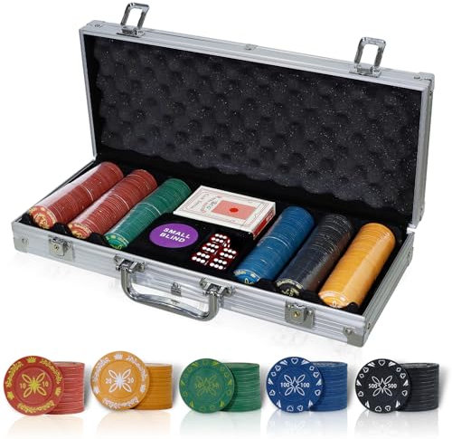 BROILISSIMO Pokerset Pokerkoffer Profi 300/500 PCS Pokerspiel inkl. Pokerdecks Dealer Button Poker Set Pokerchips Tischauflage Spielmatte