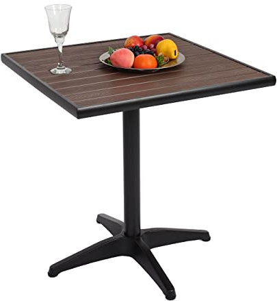 Mendler Gartentisch HWC-J95, Balkontisch Bistrotisch, Gastronomie Outdoor-Beschichtung Alu Holzoptik - schwarz, Dunkelbraun