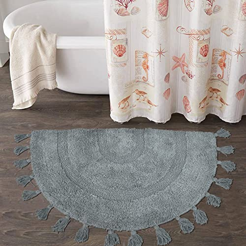 Boho Badezimmerteppiche, halbrund, Baumwolle, Badematte mit Quasten, handgewebt, böhmische Teppiche mit Teppich, rutschfestes Pad, waschbar, Badteppiche für Badezimmer, Dusche, 50.8x81.3 cm, Grau