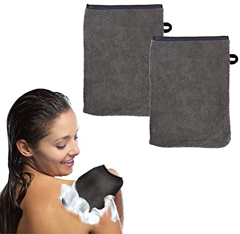 DBOO 2 Pack Microfibre Body Wash Mitts, Soft Face Cleansing Mitts, Bath SPA Terry Cloth, Reusable Makeup Remover Mitt Gloves, 15x21 cm, Grey