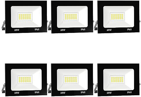 Royana 6x 20W LED Strahler Außen, Superhell Aussenstrahler 2000LM Baustrahler, IP65 Wasserdicht Flutlicht Außenleuchte, 3000K Warmweiß Scheinwerfer für Garage, Garten, Sportplatz