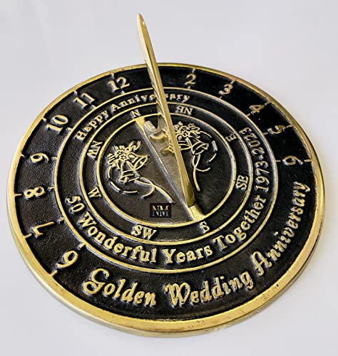 NauticalMart Sonnenuhr zum 50. Goldenen Hochzeitstag, robustes Messing, Heimdekoration oder Garten, Geschenkidee für Eltern, Großeltern, Freunde, Paare 50 Jahre Ehe (15,2 cm 2023)