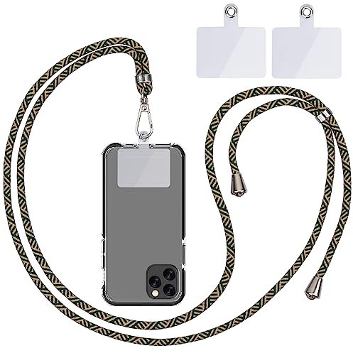 Linkbro Handykette Universal, Handy Lanyard, Universelles Handy um den Hals hängend mit Pad Handy Lanyard, verstellbar und abnehmbar. (1Khaki schwarzer Streifen)