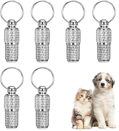 Welsberg Lot de 6 porte-addresse étiquettes d'adresse d'identification pour animaux de compagnie chien chat chaton chiot pendentif personnalisé étanche avec étiquette anti-perte pour collier, argent