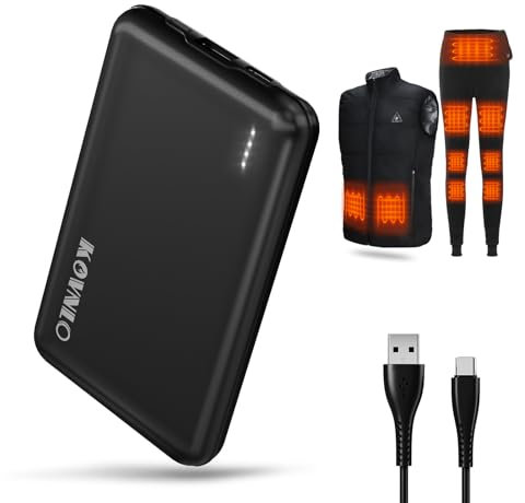 KOVNLO Battery Pack for Heated Vest, 5V 2A 10000mAh USB Power Bank with USB-C Charging Cable, Ultra Thin Portable Charger for Heated Jacket, Pants, Scarf, iPhone, Android etc.