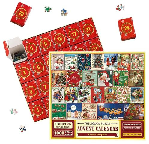 AVCXEC Christmas Jigsaw Advent Calendar 2024, Christmas Advent Calendar 2024, 1000PCS Advent Calendar Puzzle, Advent Jigsaw Puzzles for Adults and Kids, 24 Days Countdown to Christmas Home Decoration