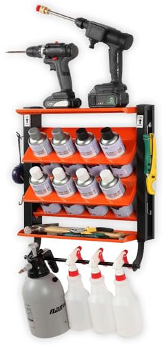 Wallmaster Spray Can Holder, Lube Can Wall Mount Storage Rack Heavy Duty Paint Bottle Organizer for Garage & Home | 8 Can Holes & 2 Shelf