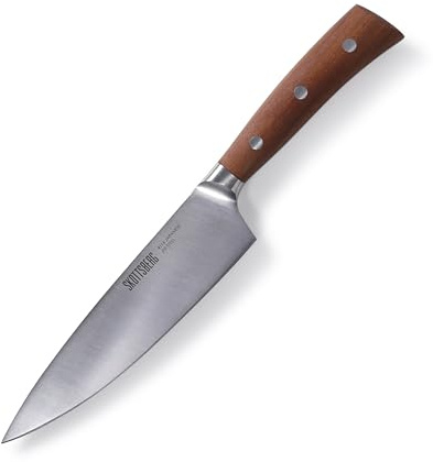 SKOTTSBERG Kochmesser 15 cm – Japanischer 4116 JFE Edelstahl, konturierter FSC-Kotibé-Holzgriff, inklusive edler Holzbox - 28° Schärfwinkel