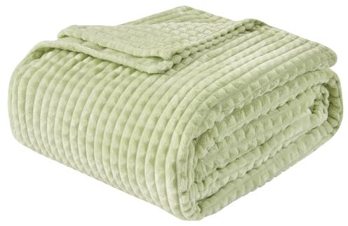EMME Kuscheldecke Flauschige - 3D-Touch-Erlebnis 200x230cm Fleecedecke, Tagesdecke, Weiche Warme Wolldecke Überwurfdecke, Couchdecke, Decke für Sofa, Wohndecke, Avocado Grün