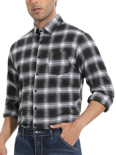 Chemisier Carreaux Coton Homme Chemise Bûcheron Western Veste à Carreaux en Flanelle T Shirt Manches Longues Casual Décontractée Classique Retro Ecossaise Gilet Blouse Noir M