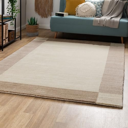 Steffensmeier Nepal Teppich Pali | Wolle, Beige, Größe: 160x230 cm Kurzflor Teppich für Wohnzimmer, Ethno Look