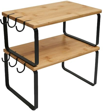 Devitomia Estante Organizador de Cocina Bambú Sostenible (No Madera!) y Acero Duradero con Ganchos Ajustables