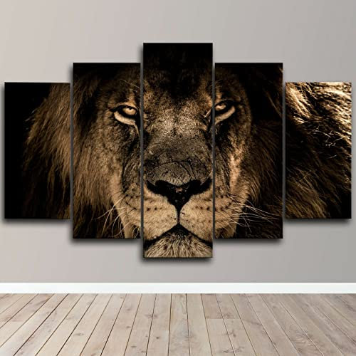 RAPSANI 5 Panneau Mural Art Peinture Lion en colère visage abstrait animal Décoration Salon Moderne XXL Impression sur Toile 5 Parties Tableau intissee 150x80cm