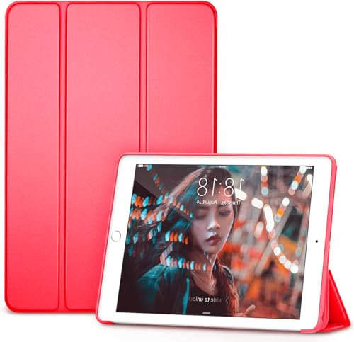 [TECH SHEK] iPad Mini 5 2019/Mini 4 2015 (5th/4th Generation 7.9 inch) • Slim Lightweight Smart Shell Stand Cover • with Translucent Frosted Back Protector • with Auto Wake/Sleep • (Red)