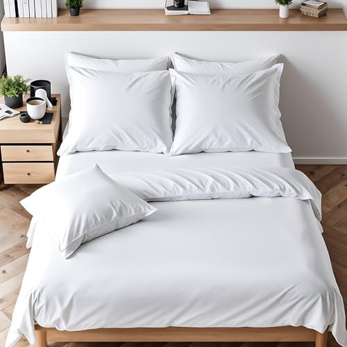 Cozyor Bettwäsche 200x200 allergikergeeignet, weich mit robustem Reißverschluss, Mikrofaser, 1x Deckenbezug + 2X Kissenbezug 80x80 cm, 3-teilig, weiß Purity