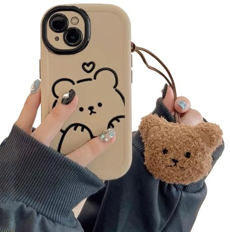 Handyhülle mit niedlichem braunem Teddybär-Muster, Kawaii 3D-Cartoon-Bär-Behang, rutschfestes Design und Stoßdämpfung, Handyhülle für Teenager, Mädchen, Jungen, Frauen und Männer (iPhone - 15 Pro)