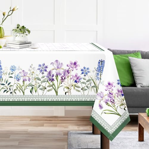 Arquiel Tischdecke Blumen, Tischdecken Abwaschbar Rechteckige Tischtuch Wildblumen Grüne Pflanzen Tischdeck Für Garten, Küche Essen Parteien Sommer (140X180Cm)