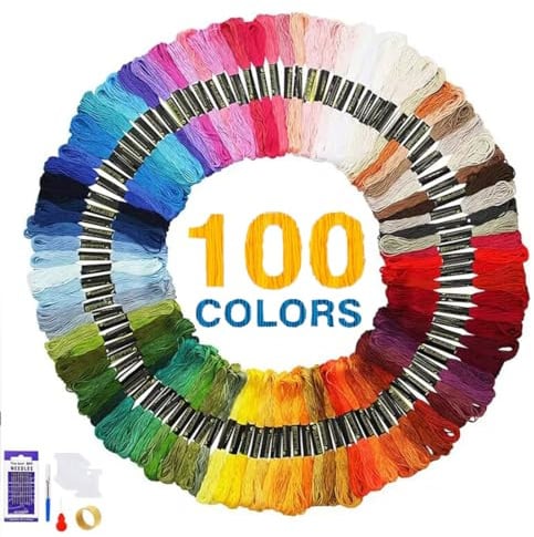 Stickgarne, 122 Stück Kreuzstichgarne mit 100 regenbogenfarbenen Stickgarnen, Freundschaftsarmbänder, Nähgarn mit Sticknadeln, Garnspulen, Einfädler