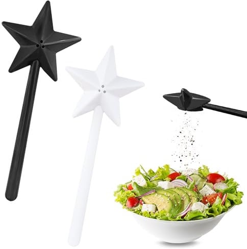 2 Pieces Wand Salt Shaker Fairy Wand Salt Shaker Stars Salt Wand Stars Stick Spice Dispenser with 3 Holes Salt and Pepper Shakers for Home Kitchen BBQ Restaurant Camping (Black/White)