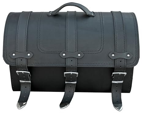 sako - Lederkoffer K131A REAL - Top Koffer Schwarz für Motorrad mit PVC-Einlage und Aluminiumblech - Satteltasche und Motorradtasche mit massiven Metallschliessen und Nieten - Motorrad Zubehör