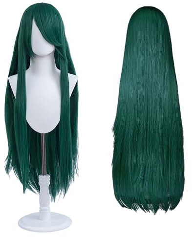 100cm lange Perücke, universelle Anime-Kostüm-Cosplay-Perücke, perfekt für Party, täglichen Gebrauch, Festivals und Halloween, ideal für TV, Film, Anime-Charakter-Cosplay (Dunkelgrün)