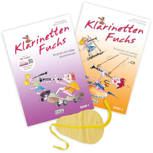 KlarinettenFuchs Band 1 und Band 2 (EH 3815+3816, ISBN 9783866263826 + 9783866264465) - Klarinettenlehrgang + Soundman Klarinettenwischer -Klarinetten Fuchs