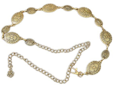 Lhbwhiz Kettengürtel,Damen Taille Gürtel,verstellbare taillenkette,Metallbund,Vintage Legierungsgürtel,Taillenkettengürtel,Mode chain belt,für Kleider Jeans Western Cowgirl accessoires(gold,Oval)