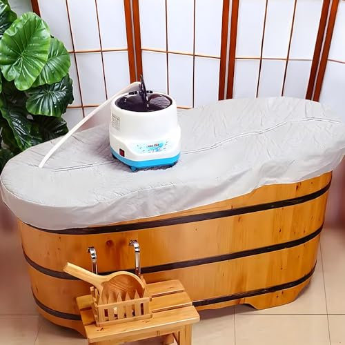 Freistehende Badewanne aus Holz mit Kissen, rutschfeste Einweichwanne, Begasungsfunktion (Stoffbezug im Lieferumfang enthalten), Outdoor-Bank und Wasserschaufel im Lieferumfang enthalten