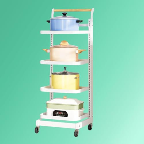 Organizador de tapa de cacerola de cocina, estante de almacenamiento estrecho para ollas y sartenes, color blanco, 4 estantes