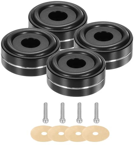 sourcing map 4 Pcs Subwoofer Isolation Pad, 40x15mm Speaker Isolation Pad Feet Speaker Spikes Turntable Audio Studio Monitor Isolation Pad for Audio Equipment, M4 Screws Black