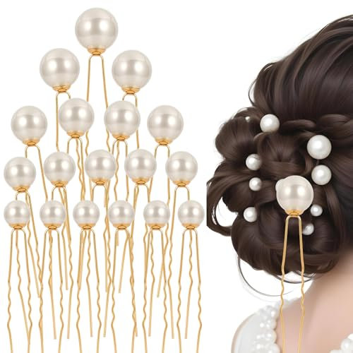 Giantree 18Pcs Wedding Pearl Hair Pins, U Shape Barrette Pearl Hair Accessories, Elegant Pearl Rhinestones Hair Pinsfor Bride Bridesmaid Women Girls(Gold)
