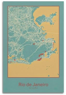 Stadtkarten-Poster, Rio de Janeiro, dekoratives Gemälde, Leinwand, Wandposter und Kunstdruck, moderne Familienschlafzimmer-Dekoration, Poster, 30 x 45 cm
