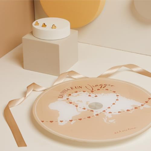 CLARALUNA Gastgeschenk für Hochzeit, Thema Reise, drehbar, rund, aus Glas mit Globus und Spruch