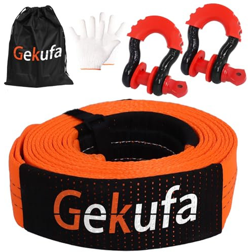 Gekufa Abschleppseil pkw 6M x 7.6cm, 15 Tonnen (33069 Lbs) Abschleppseil Auto Kit mit 2 Verstärkten Haken und Reflektierenden Streifen, Abschleppseile Für Off-Road Recovery (Orange)