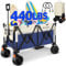 Bollerwagen Faltbar, 440 lbs Tragfähigkeit Strandwagen mit Großen Geländerädern, Robust Klappbar Handwagen, Transportwagen Einkaufstrolley Klappbar für Outdoor Sport Einkaufen Camping, Beige & Blau