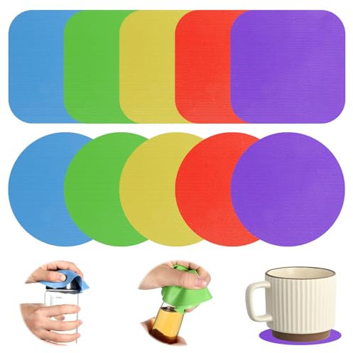 Oruola 10 Stück Glasöffner Greifer Pads,Deckelöffner Silikon,Gummi Glasöffner Greifer,Multifunktions Deckelöffner für Schraubgläser Gummi,Schraubglasöffner Pads mit Schwachen Händen,Mehrfarbig
