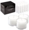 Candelo Lot de 100 bougies chauffe-plat, 8 heures de combustion, sans parfum, coque en plastique transparent, grand paquet de bougies chauffe-plat, inodores, blanches